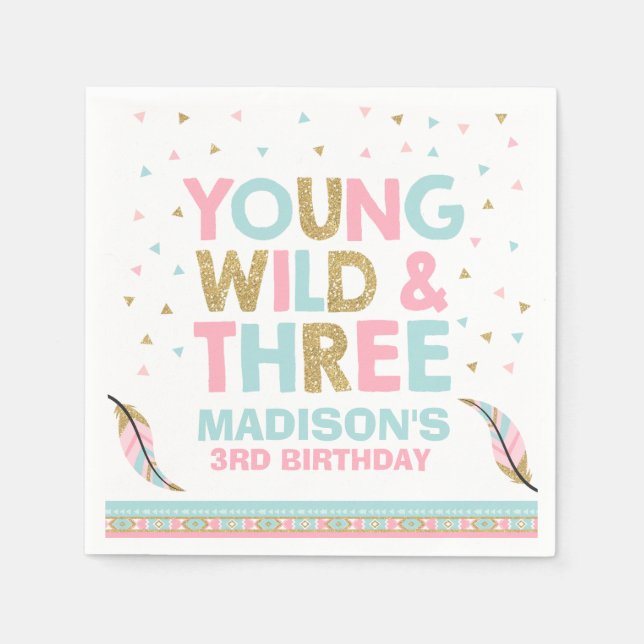 Serviettes Jetables Young Wild & Trois Anniversaire de fête Napkin Pin (Devant)