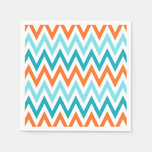 Serviettes Jetables ZigZag Chevron Orange Aqua Motif bleu moderne