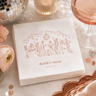 Serviettes Personnalisées de Mariage Disco Rose Go