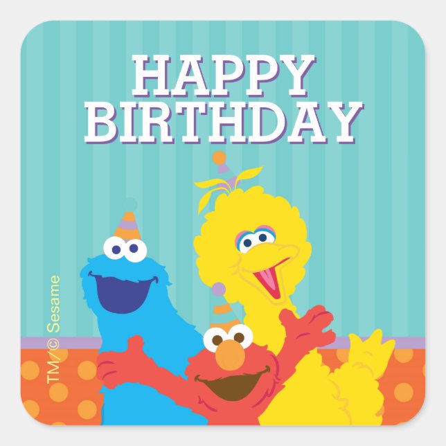 Sesame Pals Birthday Pattern Quadratischer Aufkleber (Vorderseite)