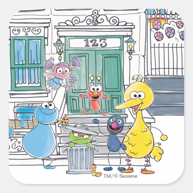 Sesame Pals Doodley Graphic Quadratischer Aufkleber (Vorderseite)