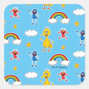 Sesame Pals Rainbow Doodley Pattern Quadratischer Aufkleber