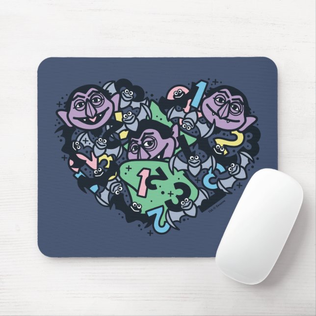 Sesame Sesame | Count von Count Doodle Heart Mousepad (Mit Mouse)