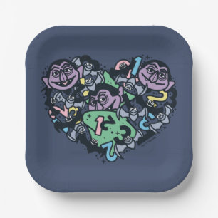 Sesame Sesame   Count von Count Doodle Heart Pappteller