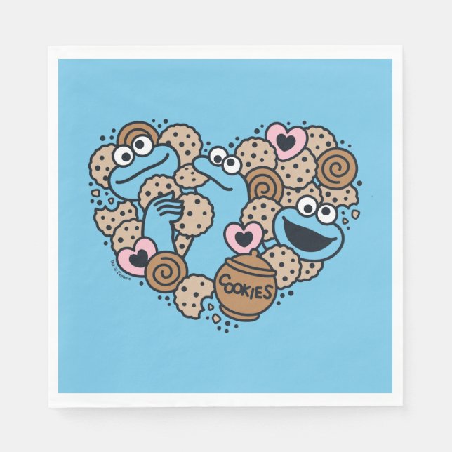 Sesame Sesame | Krümelmonster-Doodle-Herz Serviette (Vorderseite)