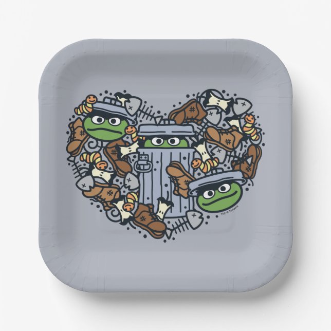 Sesame Sesame | Oscar the Grouch Doodle Heart Pappteller (Vorderseite)