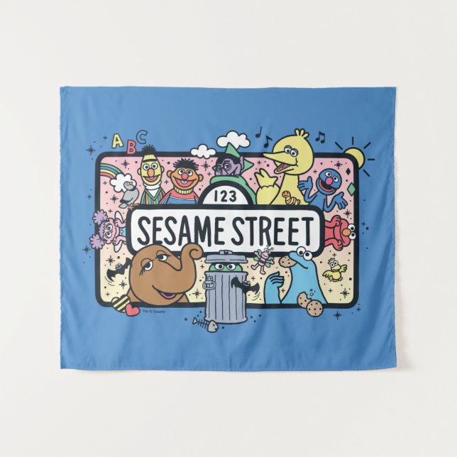Sesame Sesame | Sesame Pals Doodle Sign Wandteppich (Vorderseite (Horizontal))