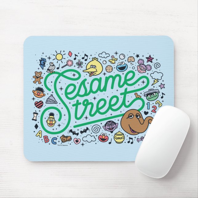 Sesame Sesame | Sesame Street Green Doodle Script Mousepad (Mit Mouse)