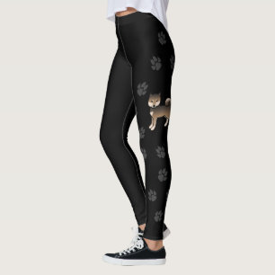 Sesame-Shiba-Inu-Cartoon-Hund & Pfoten Schwarz Leggings