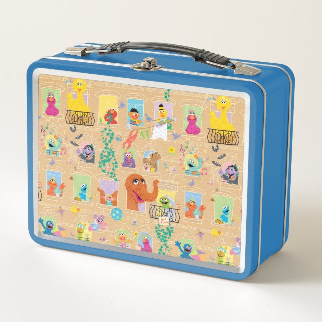 Sesame Street Apartment Windows-Muster Metall Brotdose (Vorderseite)
