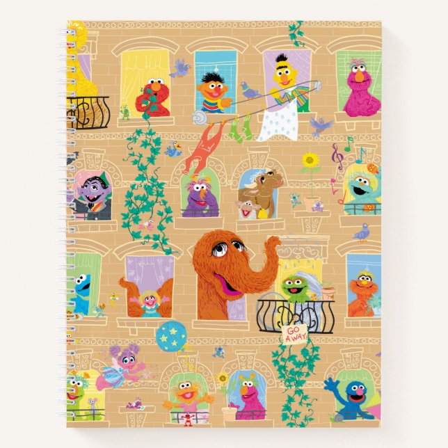 Sesame Street Apartment Windows-Muster Notizbuch (Vorderseite)