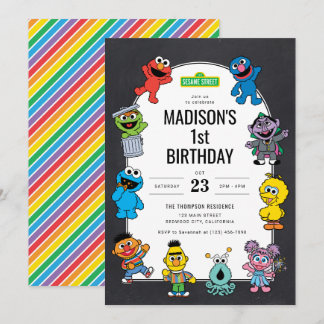 Sesame Street Characters Chalkboard Birthday Einladung