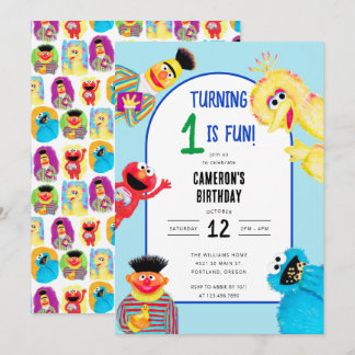 Sesame Street Characters First Birthday Party Einladung