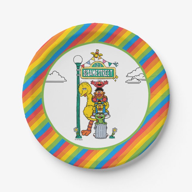 Sesame Street Characters & Street Sign Birthday Pa Pappteller (Vorderseite)