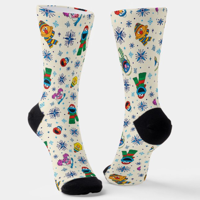 Sesame Street Christmas Snowflake Pattern Socken (Gewinkelt)