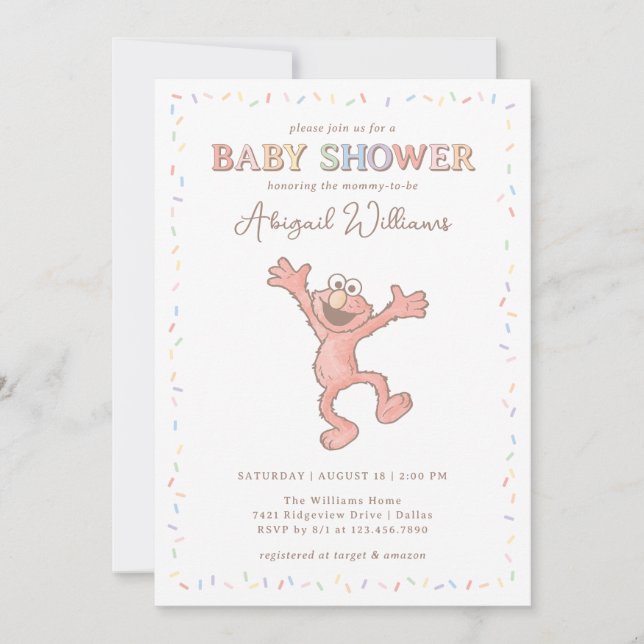 Sesame Street Elmo Confetti Baby Shower Einladung (Vorderseite)