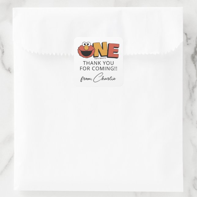 Sesame Street | Elmo - First Birthday Square Stick Quadratischer Aufkleber (Tasche)