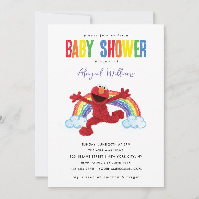 Sesame Street - Elmo Rainbow Baby Shower Einladung (Vorderseite)