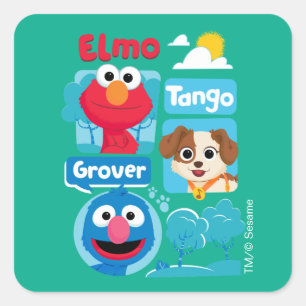 Sesame Street   Elmo, Tango und Grover Park Grafik Quadratischer Aufkleber