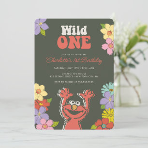 Sesame Street Elmo Wild One Floral Birthday Einladung