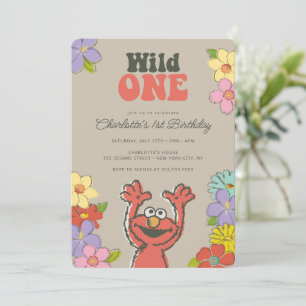 Sesame Street Elmo Wild One Floral Birthday Einladung