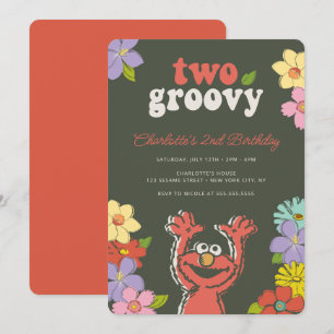 Sesame Street Elmo Zwei Groovy-Blumen-Geburtstag Einladung