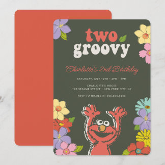 Sesame Street Elmo | Zwei Groovy Floral Geburtstag Einladung