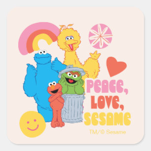 Sesame Street   Frieden, Liebe, Sesame Quadratischer Aufkleber