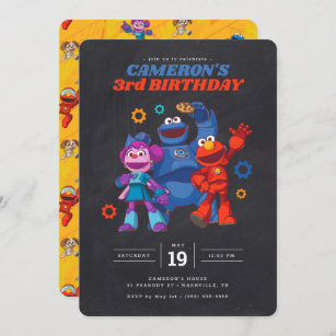 Sesame Street Mecha Builders Chalkboard Birthday Einladung