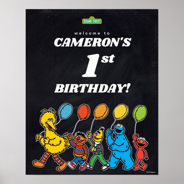 Sesame Street Pals 1. Geburtstag Balloons Willkomm Poster (Vorne)