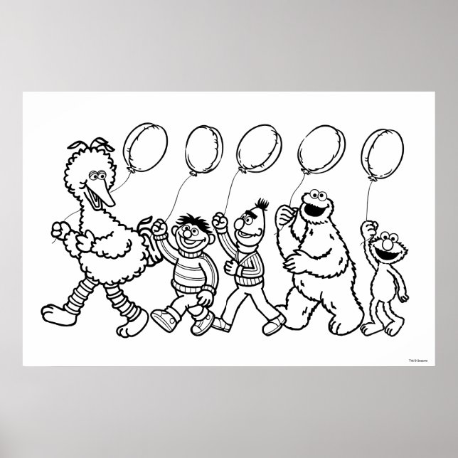 Sesame Street Pals Balloons Birthday Coloring Poster (Vorne)