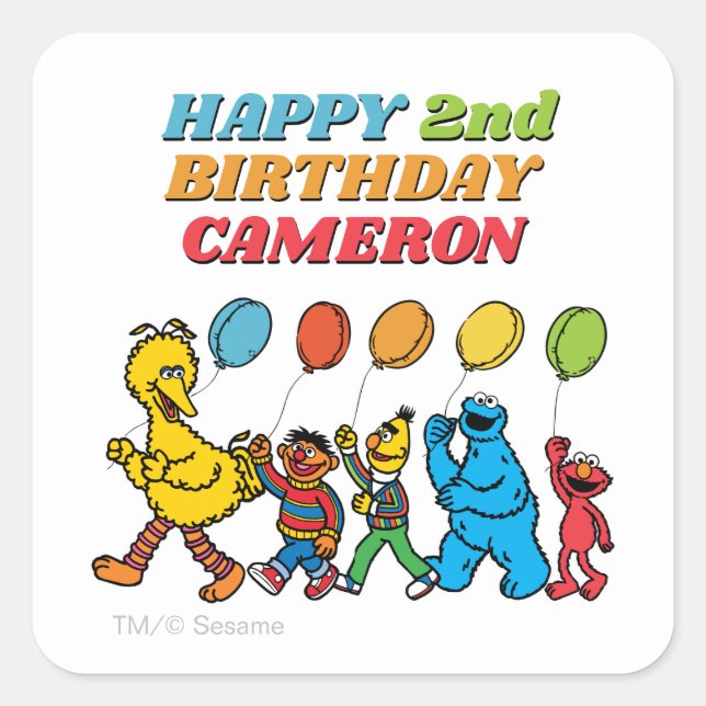 Sesame Street Pals | Birthday Balloons Quadratischer Aufkleber (Vorderseite)