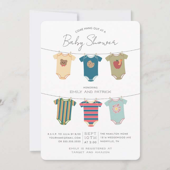 Sesame Street Pals Bodysuits Baby Shower Einladung (Vorderseite)