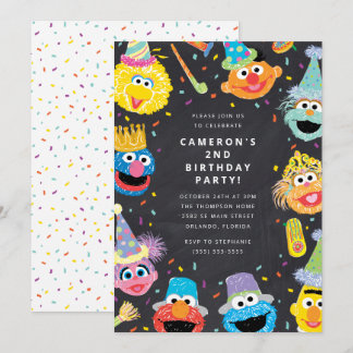 Sesame Street Pals Chalkboard Confetti Birthday Einladung