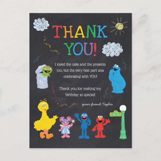Sesame Street Pals Chalkboard Rainbow Vielen Dank Postkarte (Vorderseite)