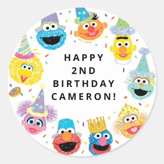 Sesame Street Pals Confetti Birthday Runder Aufkleber (Vorderseite)