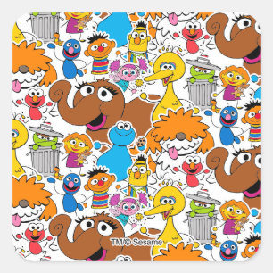 Sesame Street Pals Doodley Pattern Quadratischer Aufkleber
