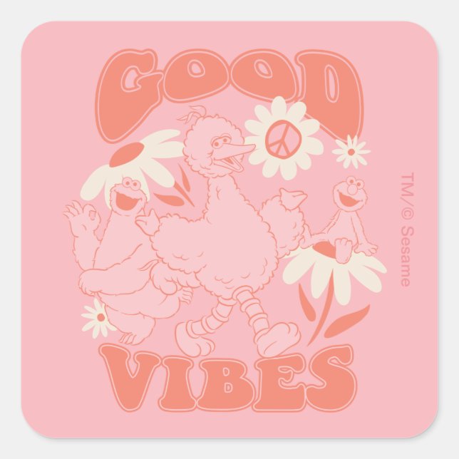 Sesame Street Pals | Good Vibes Quadratischer Aufkleber (Vorderseite)