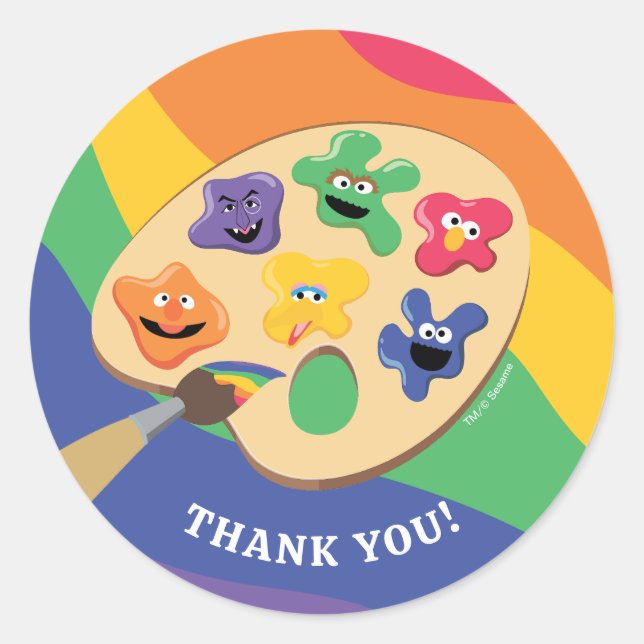 Sesame Street Pals Rainbow Art Party Vielen Dank Runder Aufkleber (Vorderseite)