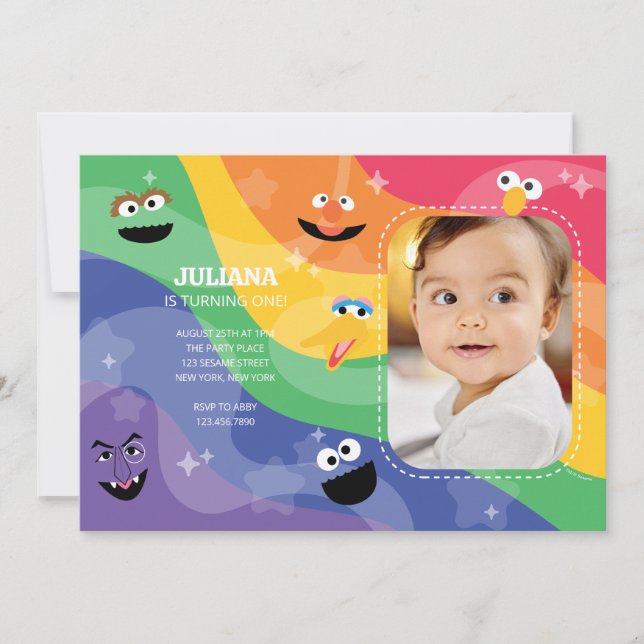 Sesame Street Pals Rainbow Foto Einladung (Vorderseite)