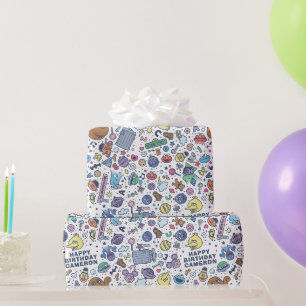Sesame Street   Sesamstraßen-Freunde-Doodle-Muster Geschenkpapier