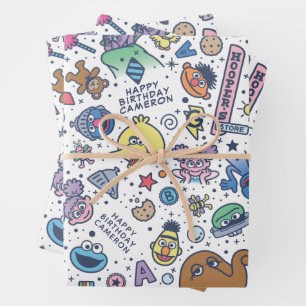 Sesame Street   Sesamstraßen-Freunde-Doodle-Muster Geschenkpapier Set