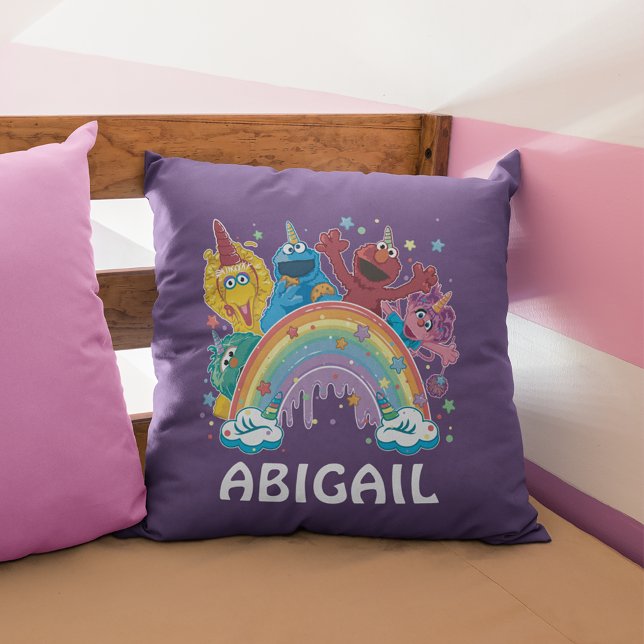 Sesame Street Unicorn Rainbow Kissen (Pillow on bed)