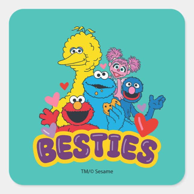 Sesame Street Valentine Besties Quadratischer Aufkleber (Vorderseite)