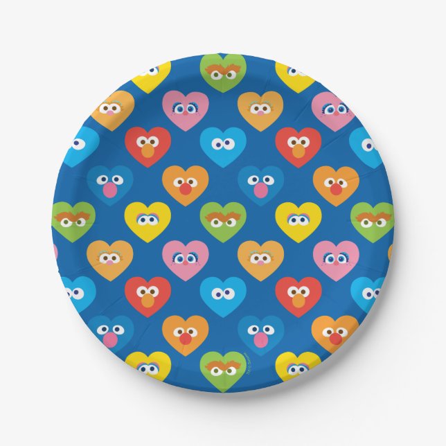 Sesame Street Valentine Hearts Pattern Pappteller (Vorderseite)