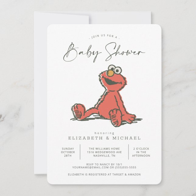 Sesame Street Vintag Elmo Baby Dusche Einladung (Vorderseite)