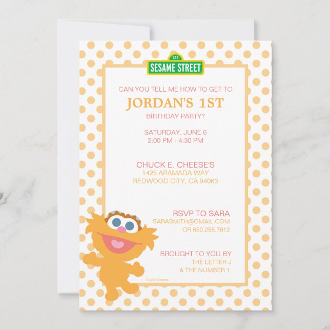 Sesame Street Zoe Baby Birthday Einladung (Vorderseite)
