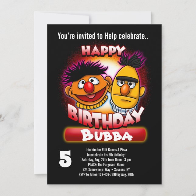Sesamstraße | Bert & Ernie Themed Birthday - TM/ Einladung (Vorderseite)