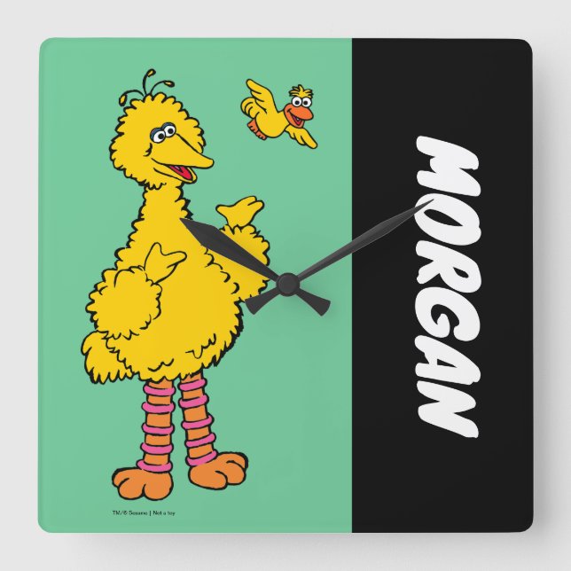 Sesamstraße | Big Bird & Little Bird | Hinzufügen Quadratische Wanduhr (Vorderseite)
