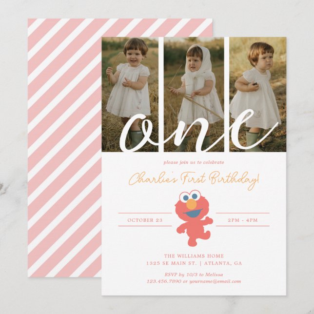 Sesamstraße | Elmo First Birthday - Foto Einladung (Vorne/Hinten)